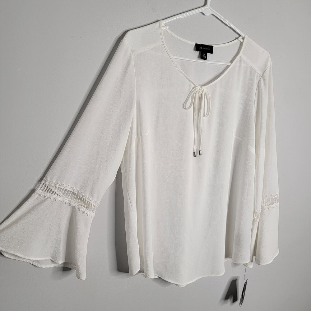 Off White Cream Peasant Bell Sleeve NEW Blouse XL Career Office AB Studio NWT